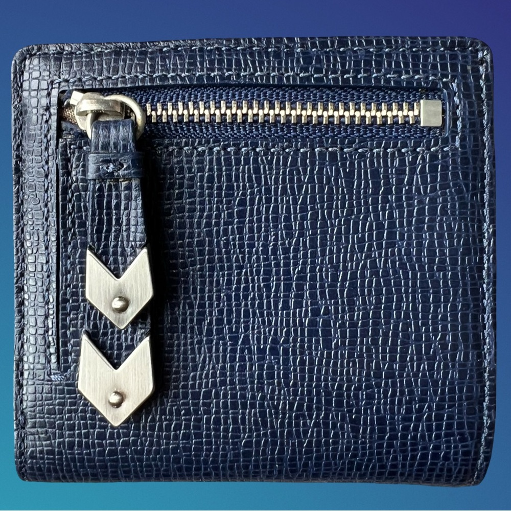 Cole Haan Blue Pebbled Leather Small Wallet/Card Holder - Picture 3 of 13